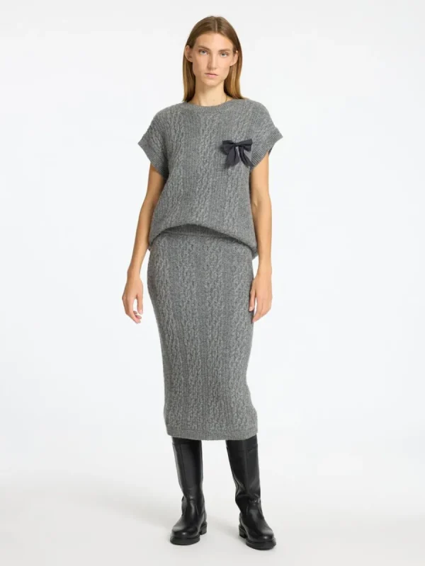 SELECTED FLÄTSTICKNING MIDIKJOL Grey Fashion