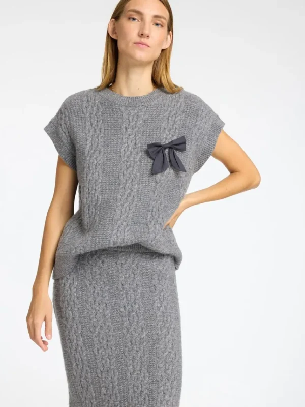 SELECTED FLÄTSTICKNING MIDIKJOL Grey Fashion