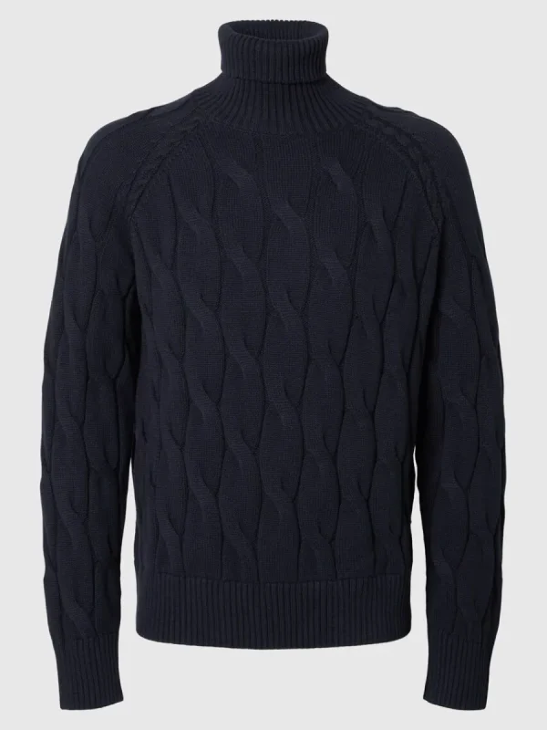 SELECTED FLÄTSTICKNING POLOTRÖJA Blue Best Sale