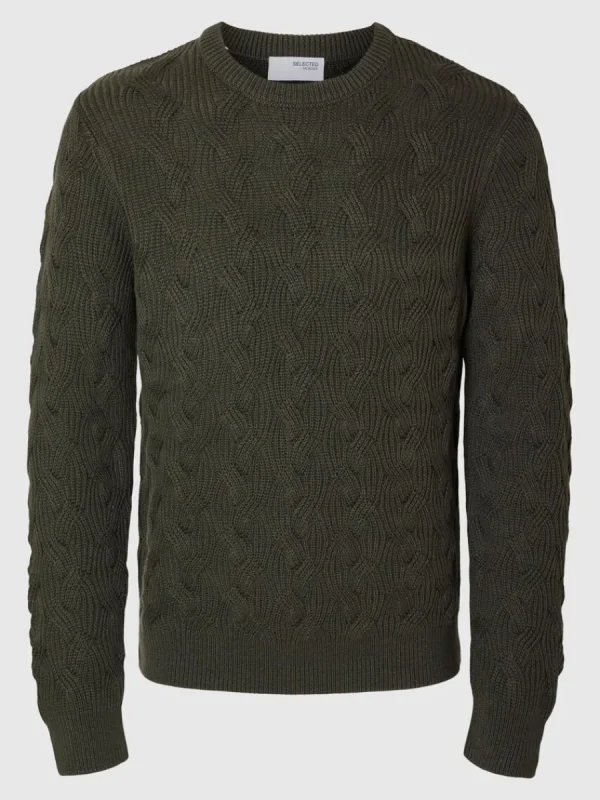 SELECTED FLÄTSTICKNING RUNDRINGAD TRÖJA Green Online