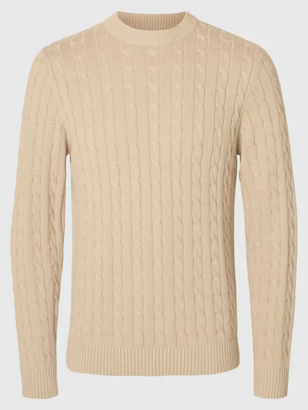 SELECTED FLÄTSTICKNING STICKAD TRÖJA Beige Hot