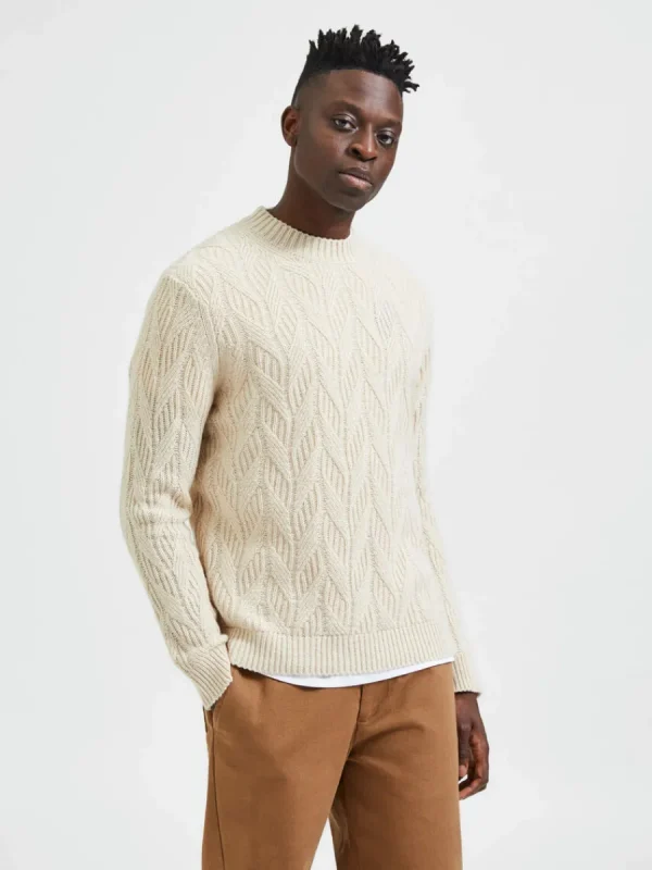 SELECTED FLÄTSTICKNING STICKAD TRÖJA Beige Store