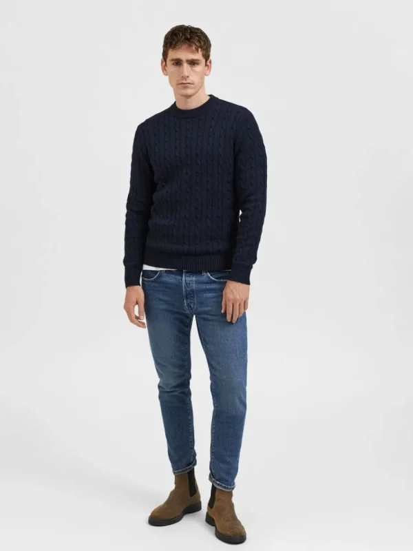 SELECTED FLÄTSTICKNING STICKAD TRÖJA Blue Fashion