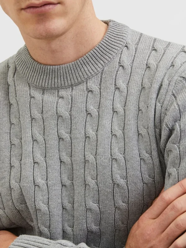 SELECTED FLÄTSTICKNING STICKAD TRÖJA Grey Best