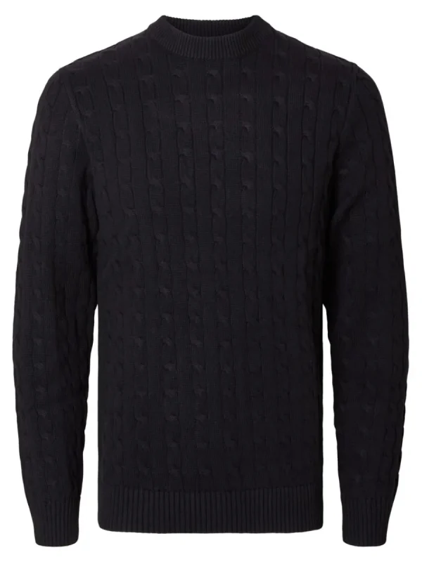 SELECTED FLÄTSTICKNING STICKAD TRÖJA Black Discount