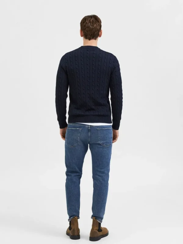 SELECTED FLÄTSTICKNING STICKAD TRÖJA Blue Fashion
