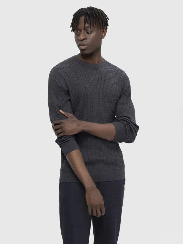 SELECTED FLÄTSTICKNING TRÖJA Grey Best Sale