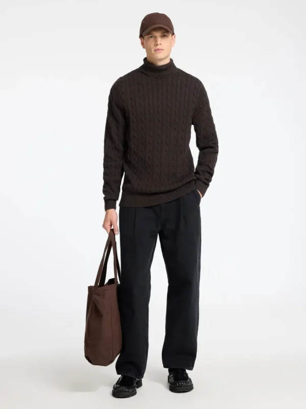 SELECTED FLÄTSTICKNING TRÖJA Brown Discount