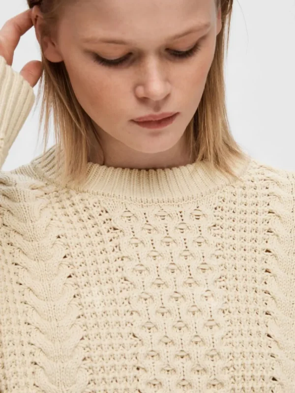 SELECTED FLÄTSTICKNING TRÖJA Beige Hot