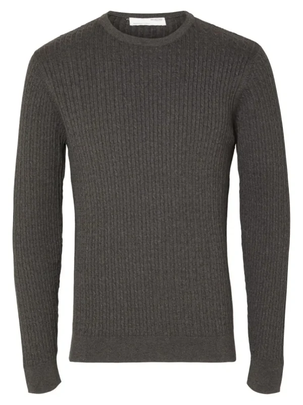 SELECTED FLÄTSTICKNING TRÖJA Grey Best Sale