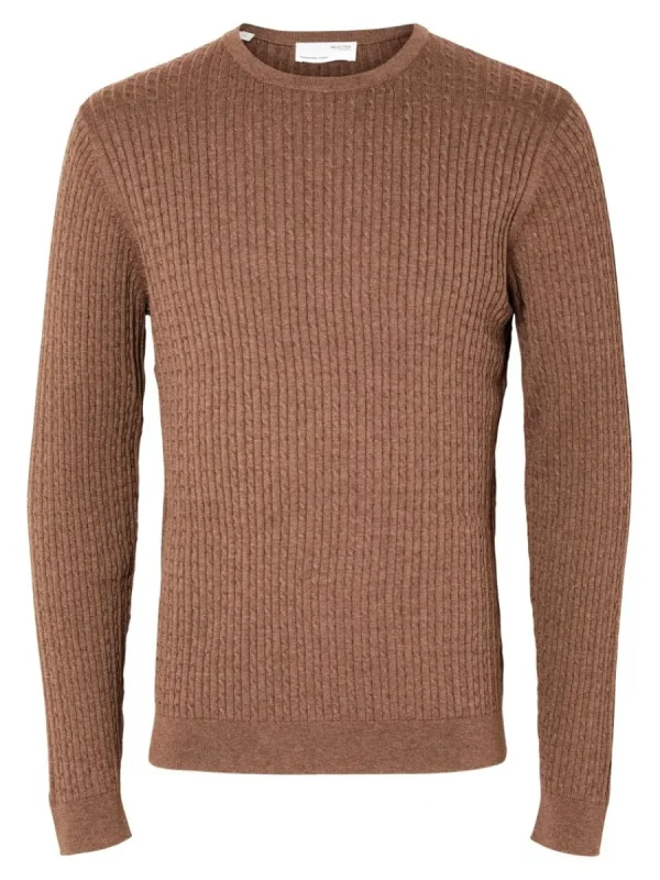 SELECTED FLÄTSTICKNING TRÖJA Brown Shop