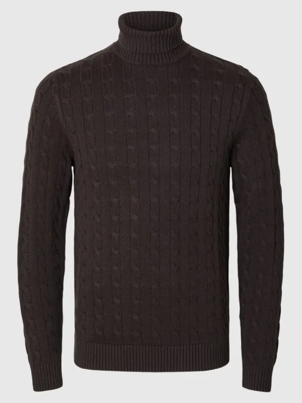 SELECTED FLÄTSTICKNING TRÖJA Brown Discount