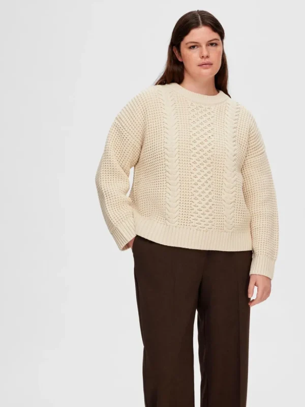 SELECTED FLÄTSTICKNING TRÖJA Beige Hot