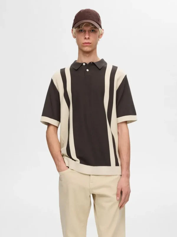 SELECTED FÄRGBLOCK STICKAD PIKÉTRÖJA Brown Online