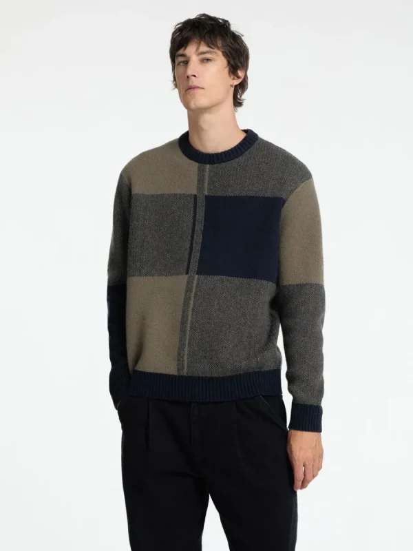 SELECTED FÄRGBLOCKERAD RUNDRINGAD TRÖJA Blue Cheap
