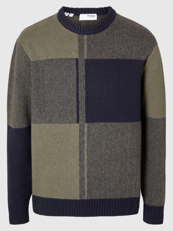 SELECTED FÄRGBLOCKERAD RUNDRINGAD TRÖJA Blue Cheap