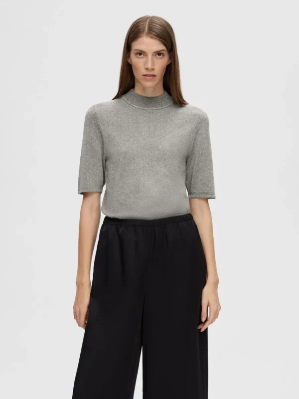 SELECTED GLITTER STICKAD TOPP Grey Best Sale