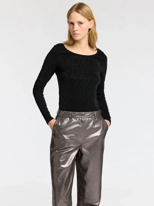 SELECTED GLITTRIGT LÅNGÄRMAD TOPP Black Outlet
