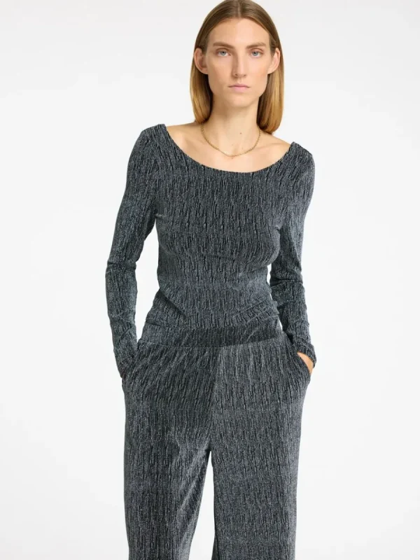 SELECTED GLITTRIGT LÅNGÄRMAD TOPP Black Fashion
