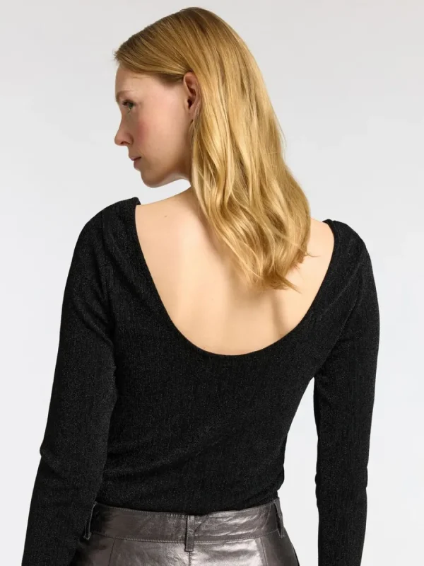 SELECTED GLITTRIGT LÅNGÄRMAD TOPP Black Outlet