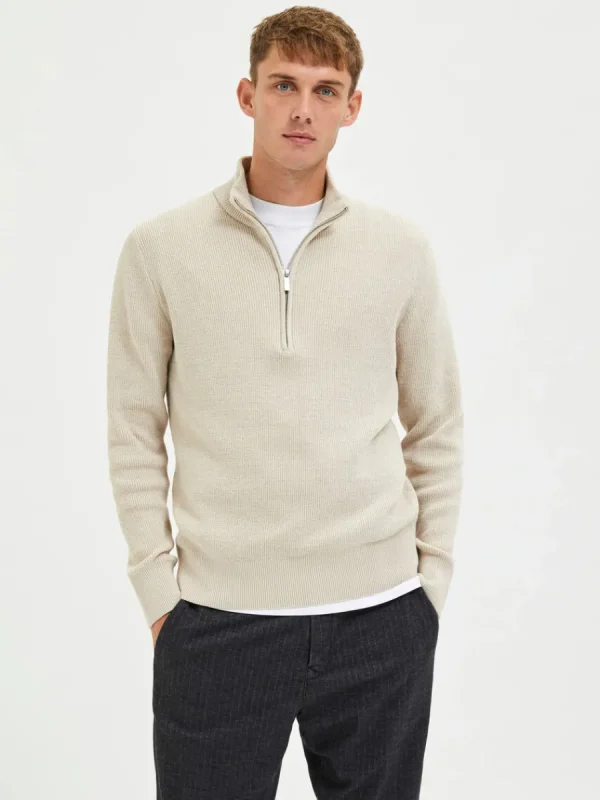 SELECTED HALF ZIP TRÖJA Beige Hot