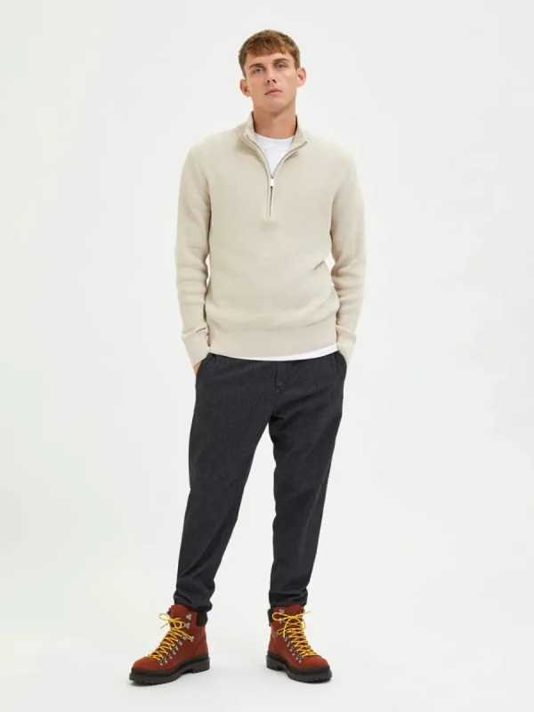 SELECTED HALF ZIP TRÖJA Beige Hot