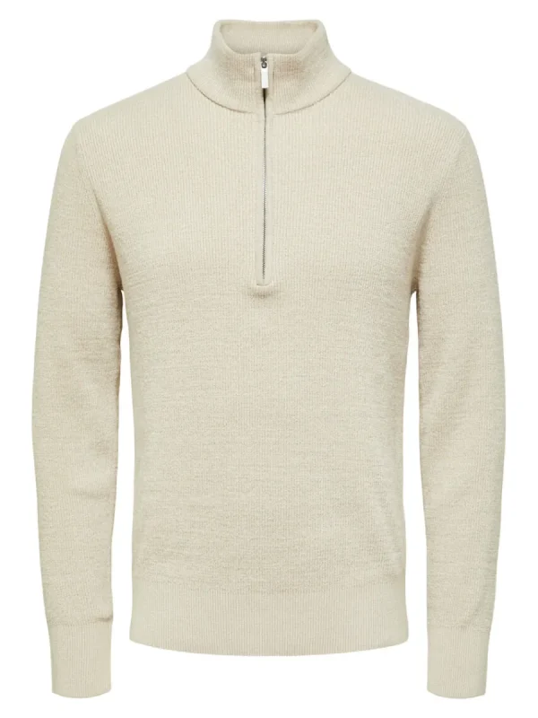 SELECTED HALF ZIP TRÖJA Beige Hot