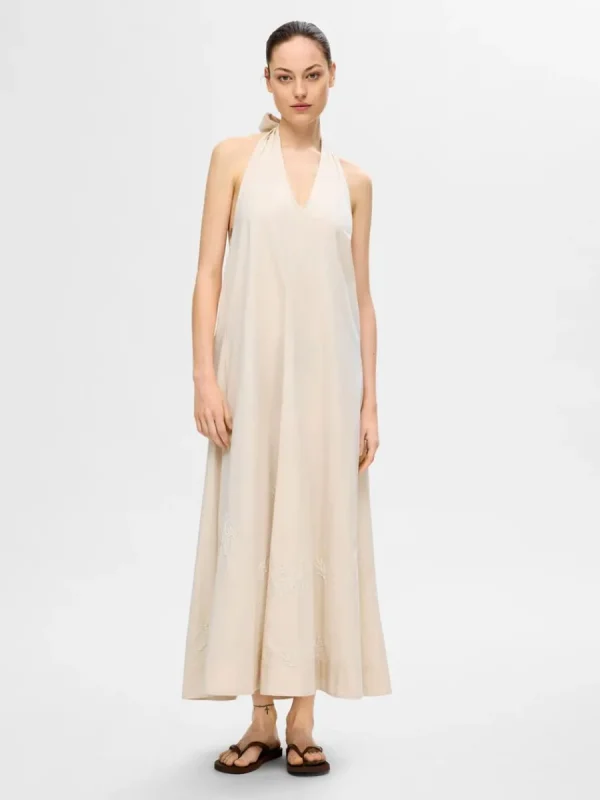SELECTED HALTERNECK MAXIKLÄNNING Beige Sale