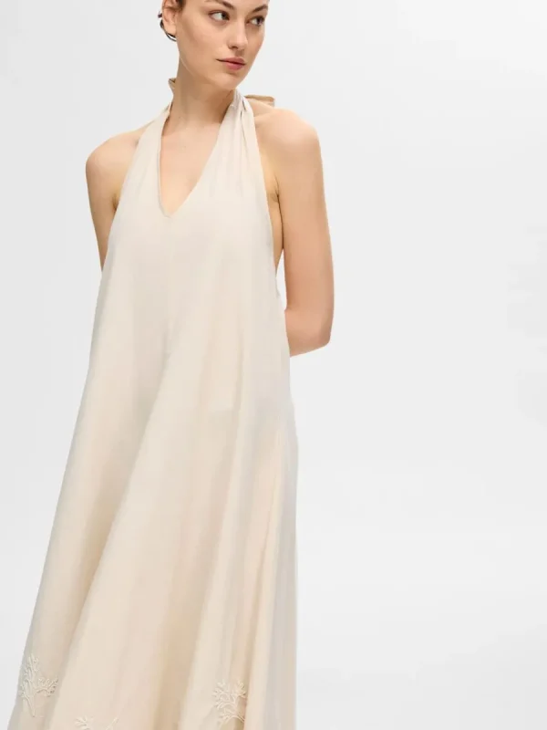 SELECTED HALTERNECK MAXIKLÄNNING Beige Sale