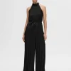 SELECTED HALTERNECK MED PLISSÉVECK JUMPSUIT Black New