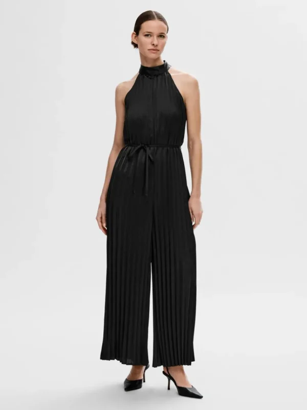SELECTED HALTERNECK MED PLISSÉVECK JUMPSUIT Black New