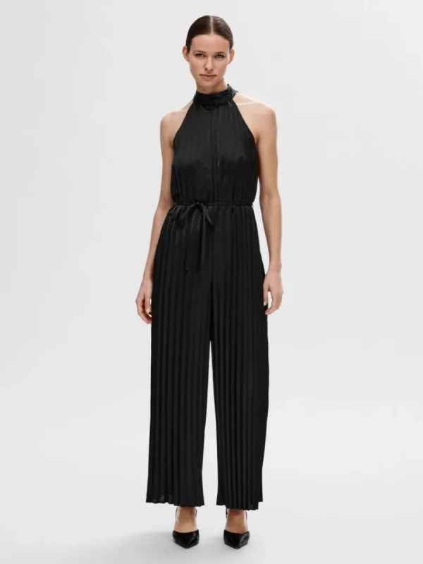 SELECTED HALTERNECK MED PLISSÉVECK JUMPSUIT Black New