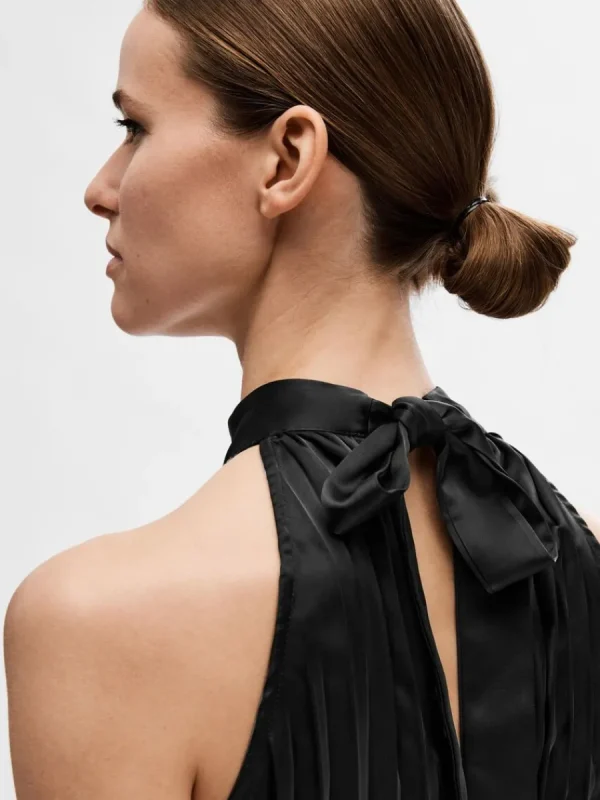 SELECTED HALTERNECK MED PLISSÉVECK JUMPSUIT Black New