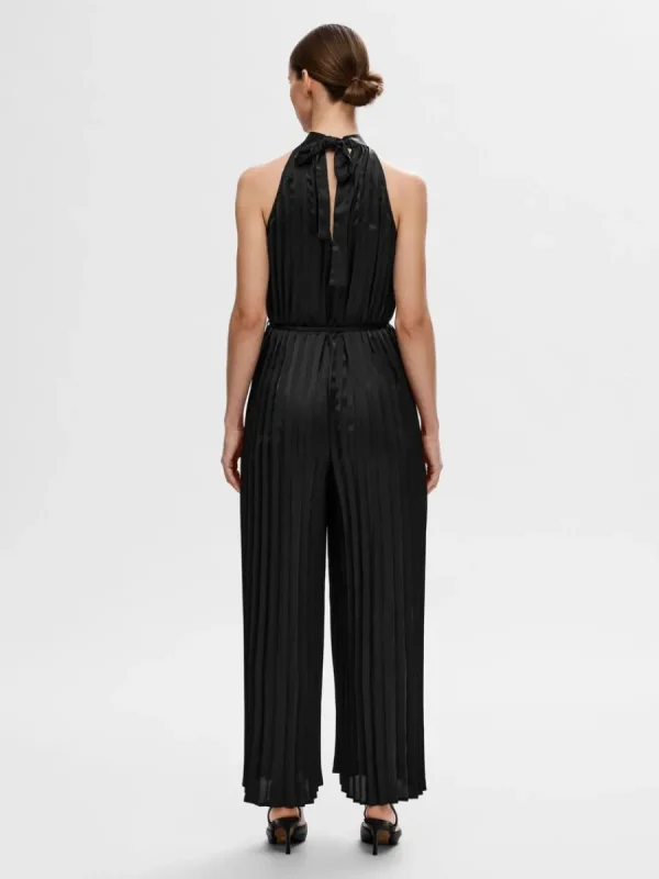 SELECTED HALTERNECK MED PLISSÉVECK JUMPSUIT Black New