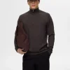 SELECTED HALVLÅNGT BLIXTLÅS STICKAD TRÖJA Brown Discount