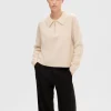 SELECTED HALVLÅNGT BLIXTLÅS STICKAD TOPP Beige Store