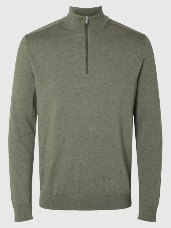 SELECTED HALVLÅNGT BLIXTLÅS STICKAD TRÖJA Green Sale