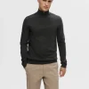 SELECTED HALVLÅNGT BLIXTLÅS STICKAD TRÖJA Grey Store