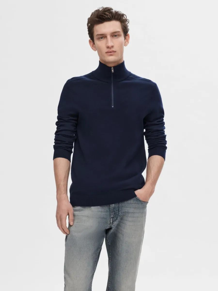halvlngt_blixtls_stickad__0-6.webp SELECTED HALVLÅNGT BLIXTLÅS STICKAD TRÖJA Blue Discount