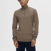 SELECTED HALVLÅNGT BLIXTLÅS STICKAD TRÖJA Brown Discount