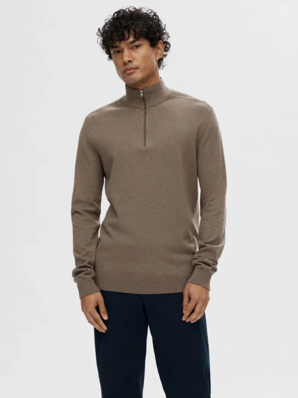 SELECTED HALVLÅNGT BLIXTLÅS STICKAD TRÖJA Brown Discount