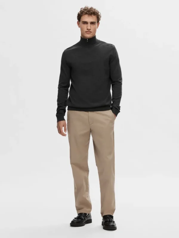 SELECTED HALVLÅNGT BLIXTLÅS STICKAD TRÖJA Grey Store