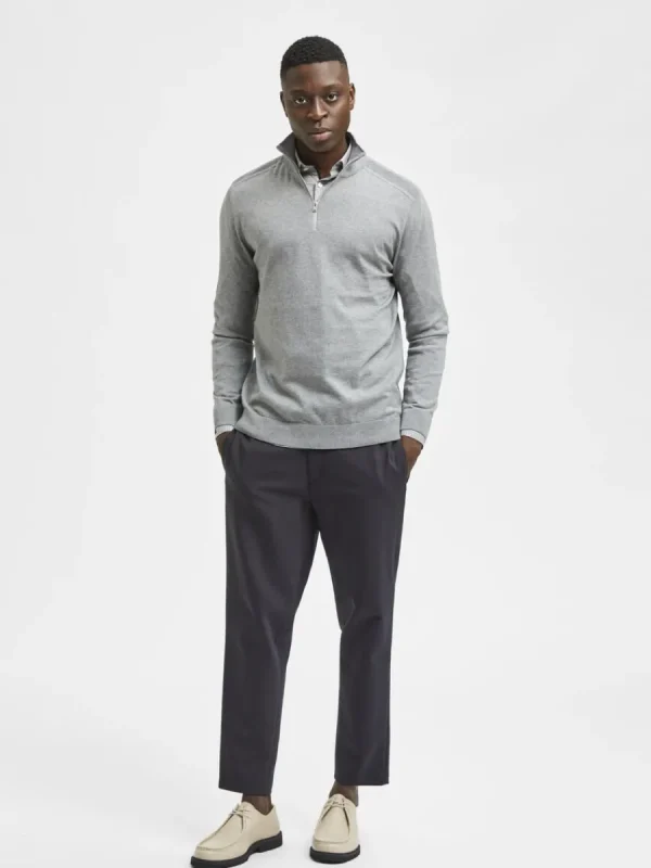 SELECTED HALVLÅNGT BLIXTLÅS STICKAD TRÖJA Grey New