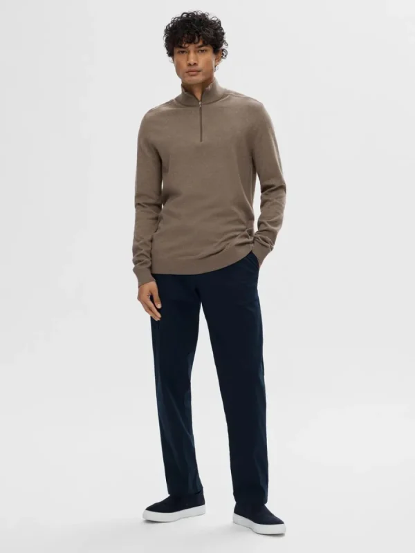 SELECTED HALVLÅNGT BLIXTLÅS STICKAD TRÖJA Brown Discount