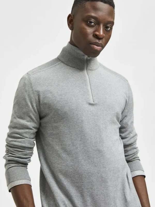 SELECTED HALVLÅNGT BLIXTLÅS STICKAD TRÖJA Grey New