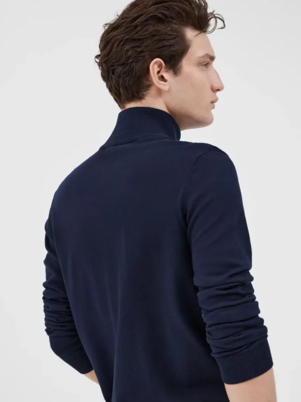 SELECTED HALVLÅNGT BLIXTLÅS STICKAD TRÖJA Blue Discount