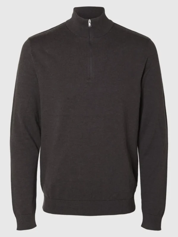 SELECTED HALVLÅNGT BLIXTLÅS STICKAD TRÖJA Brown Discount
