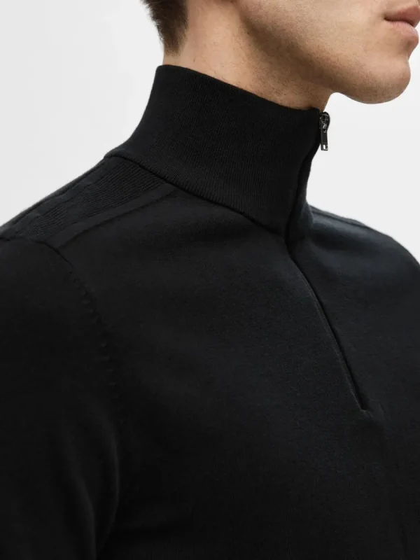 SELECTED HALVLÅNGT BLIXTLÅS STICKAD TRÖJA Black Cheap
