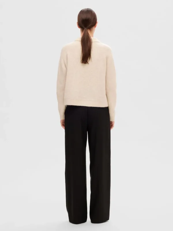 SELECTED HALVLÅNGT BLIXTLÅS STICKAD TOPP Beige Store