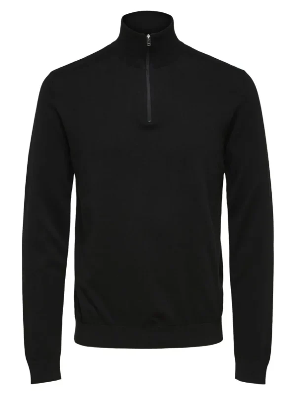 SELECTED HALVLÅNGT BLIXTLÅS STICKAD TRÖJA Black Cheap